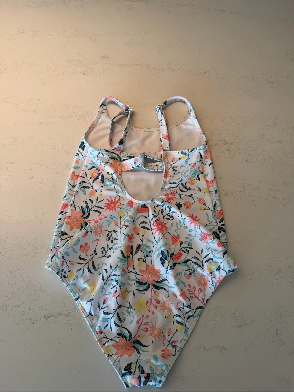 Roxy Girls Floral One-Piece Swimsuit - White with Pink, Coral & Yellow